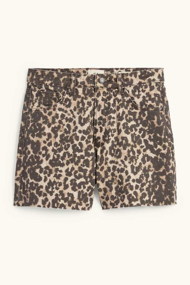 Femmes - Short en jean - high waist - imprimé léopard - noir / beige