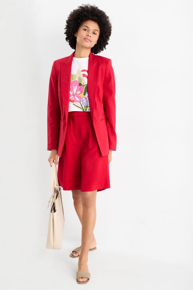 Women - Shorts - high waist - linen blend - dark red