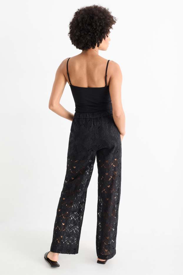 Femmes - Pantalon en dentelles - high waist - wide leg - noir