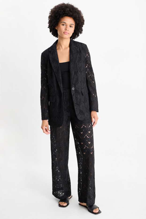 Femmes - Pantalon en dentelles - high waist - wide leg - noir