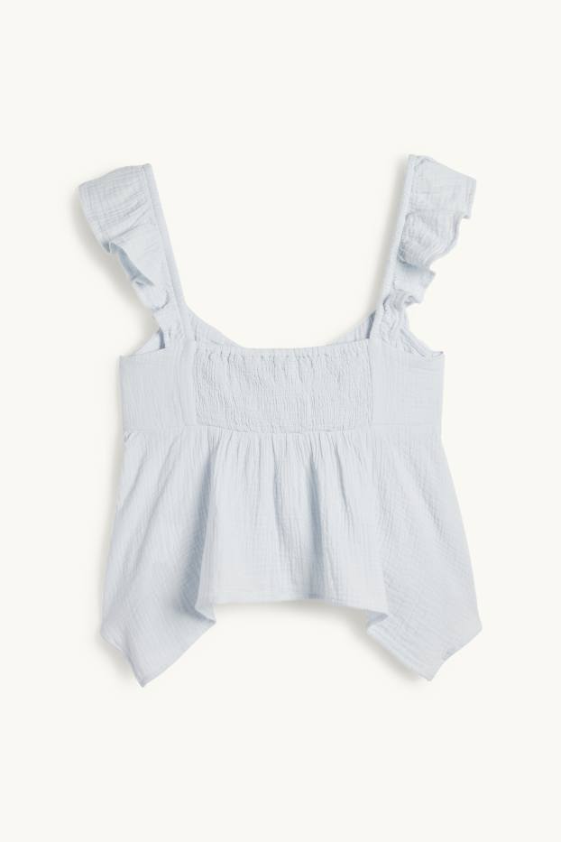 Donna - Blusa di mussola smanicata - azzurro