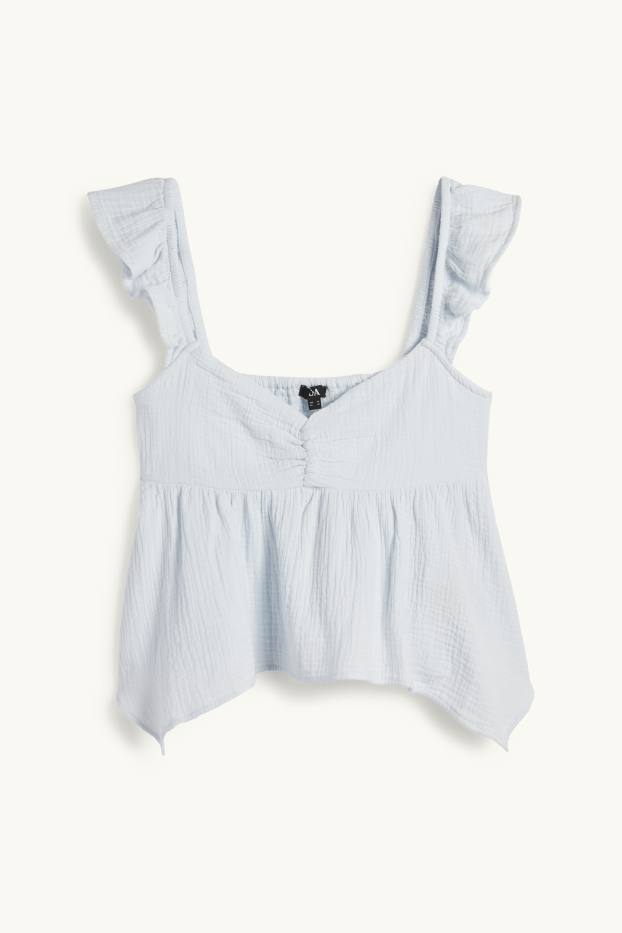 Donna - Blusa di mussola smanicata - azzurro