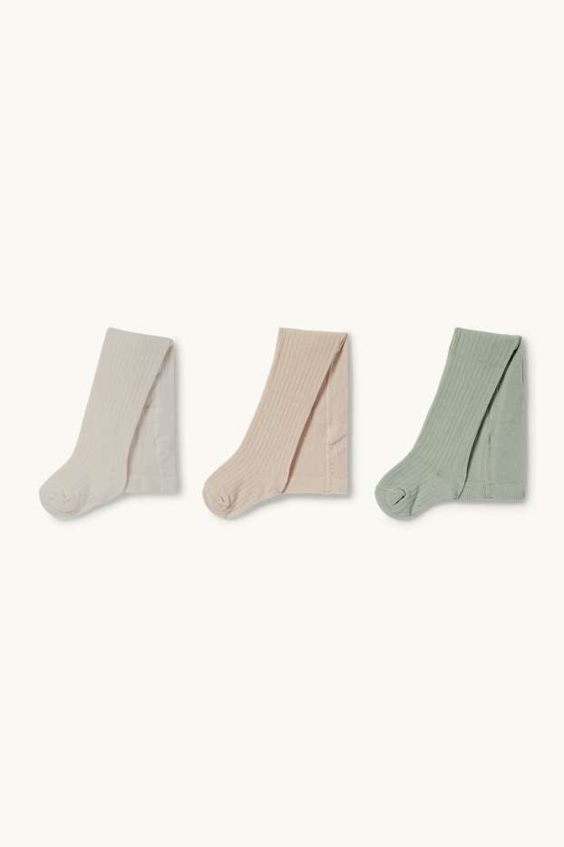 Baby Girls - Multipack of 3 - baby tights - ribbed - cremewhite