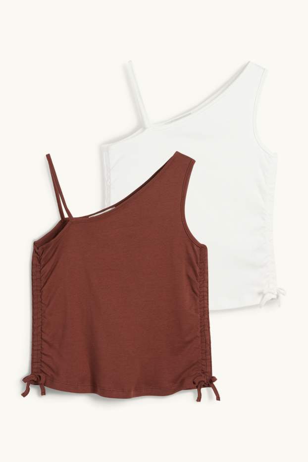 Kinderen: meisjes - Set van 2 - top - bruin / crème wit