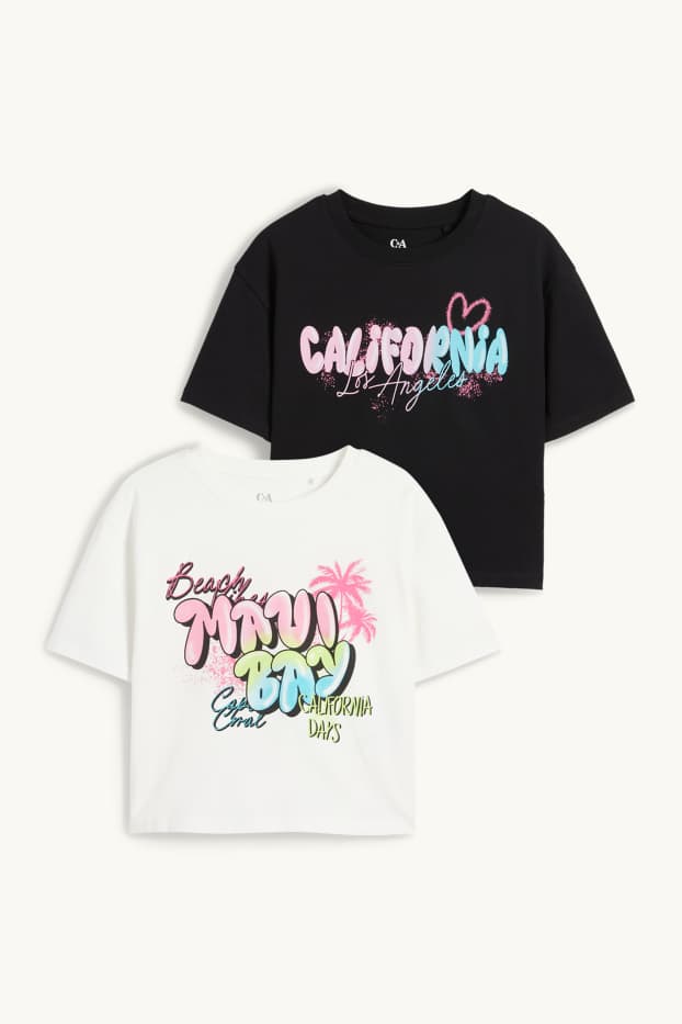 Bambine - Confezione da 2 - graffiti - maglia a maniche corte - nero / bianco