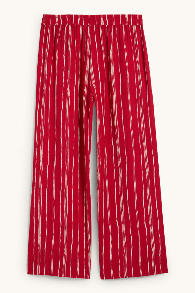 Femmes - Pantalon en toile - wide leg - à rayures - texturé - rouge