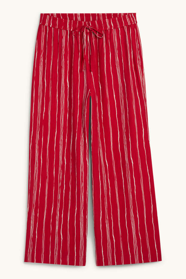 Femmes - Pantalon en toile - wide leg - à rayures - texturé - rouge