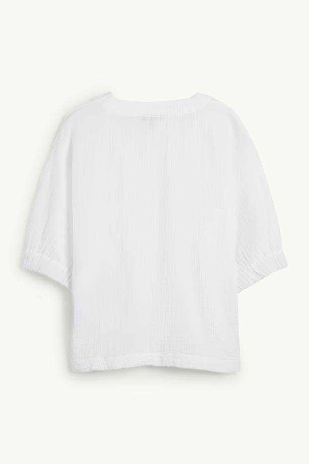 Donna - Blusa di mussola con scollo a V - bianco