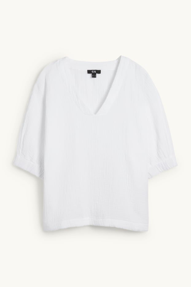 Donna - Blusa di mussola con scollo a V - bianco