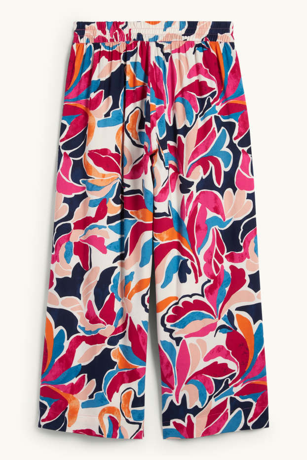 Femmes - Pantalon en toile - high waist - wide leg - à fleurs - rose foncé