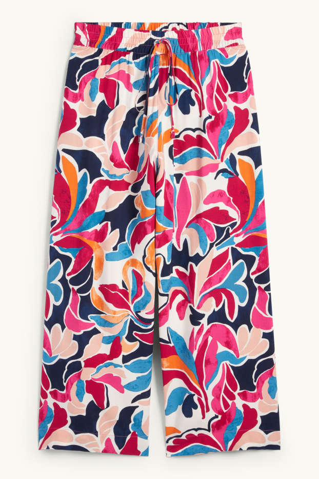Femmes - Pantalon en toile - high waist - wide leg - à fleurs - rose foncé
