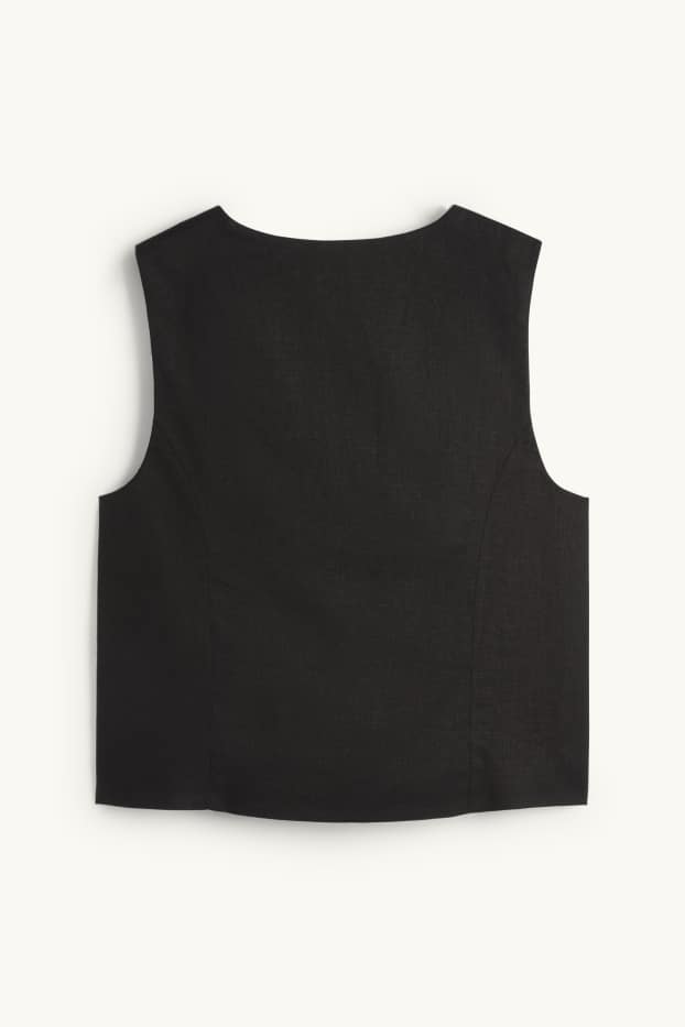Damen - Business-Weste - tailliert - Leinen-Mix - schwarz