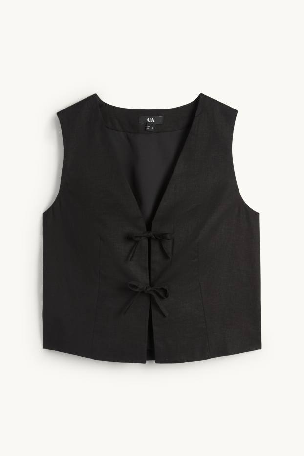 Damen - Business-Weste - tailliert - Leinen-Mix - schwarz