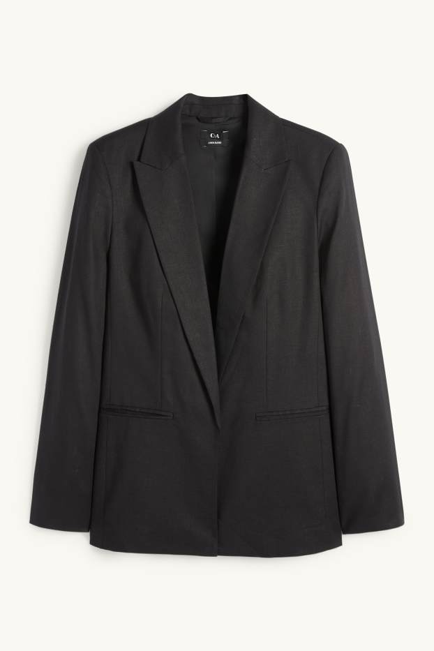 Donna - Blazer lungo - relaxed fit - misto lino - nero