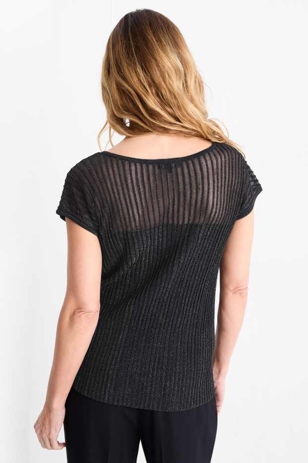 Dames - T-shirt - regular fit - geribd - zwart