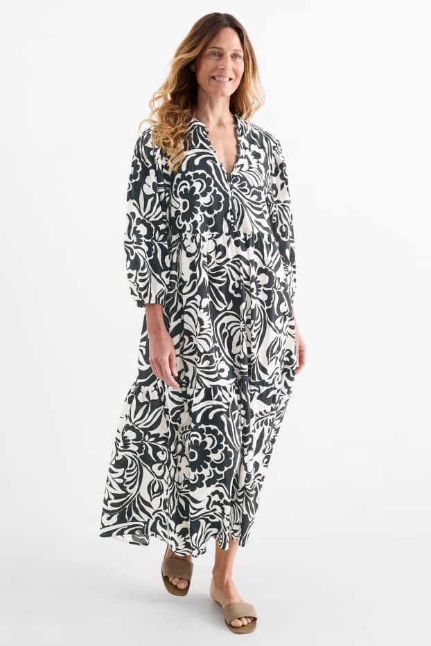 Femmes - Robe-chemisier - à fleurs - noir / blanc