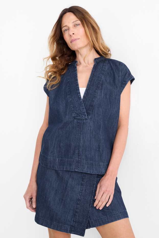 Women - Denim blouse top - denim-dark blue