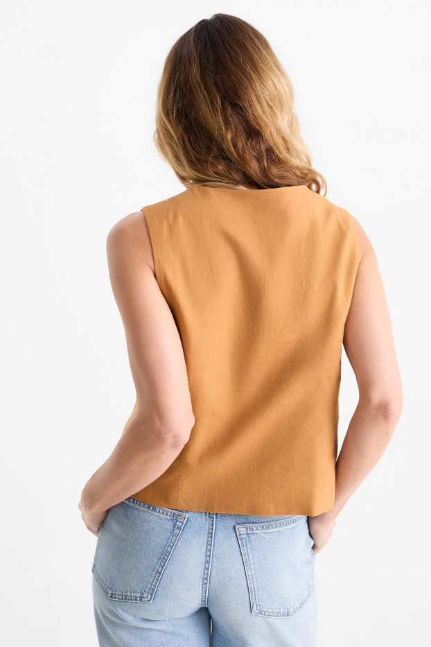 Damen - Business-Weste - tailliert - Leinen-Mix - hellbraun