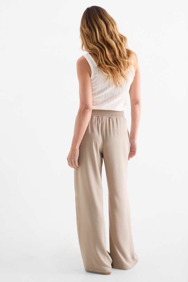 Dames - Pantalon - high waist - wide leg - beige