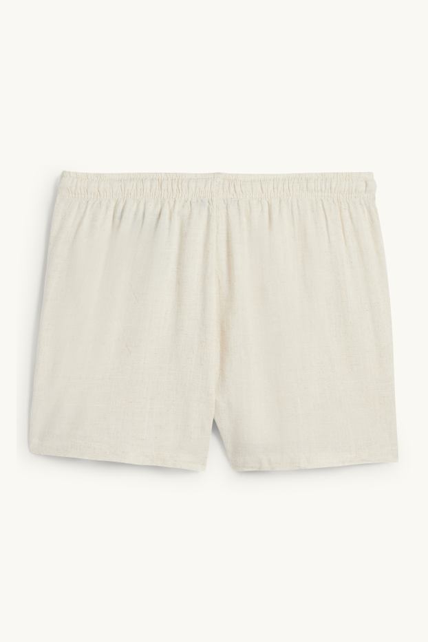 Women - Linen blend shorts - mid-rise waist - light beige