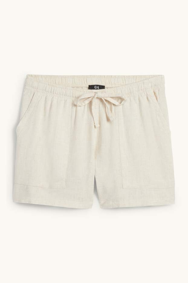Women - Linen blend shorts - mid-rise waist - light beige