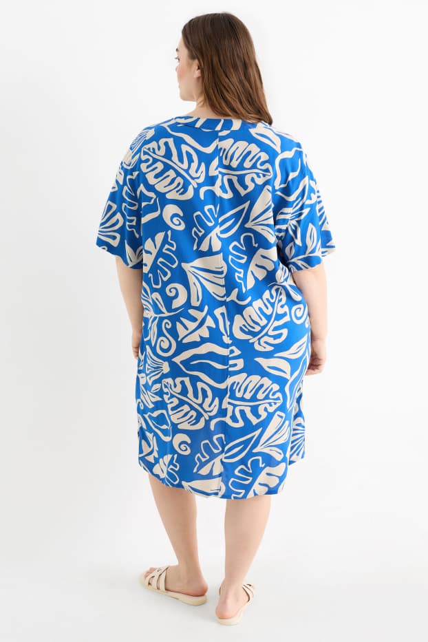Women - Viscose V-neck dress - patterned - blue / beige