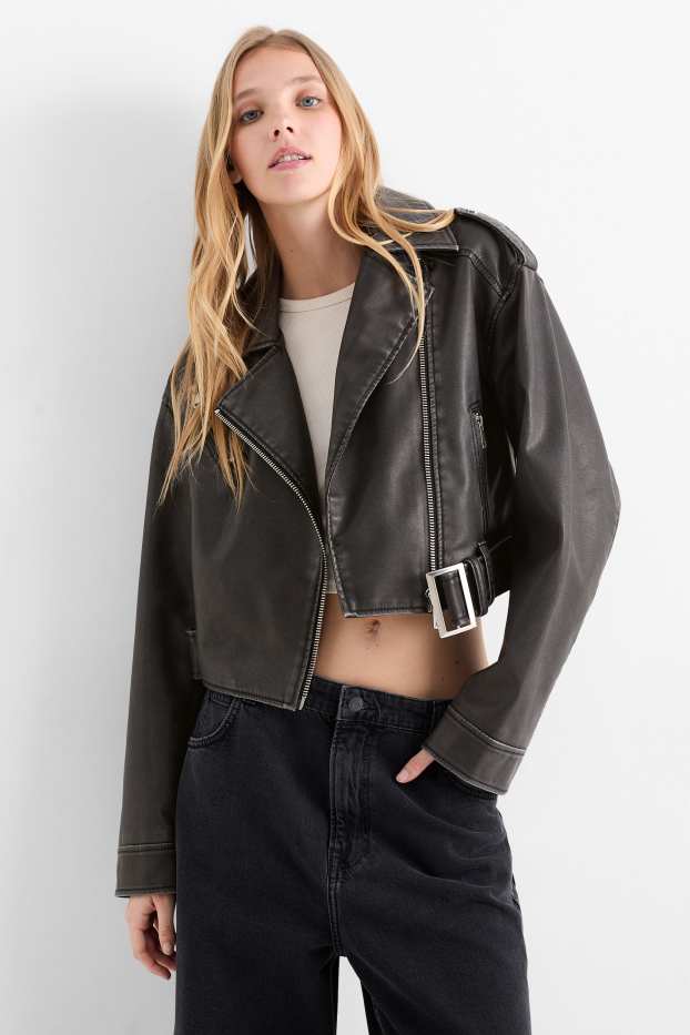 Femmes - Blouson motard - matière synthétique - noir