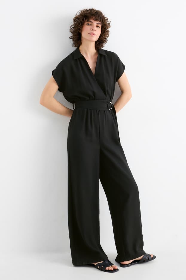 Damen - Jumpsuit mit Gürtel - schwarz