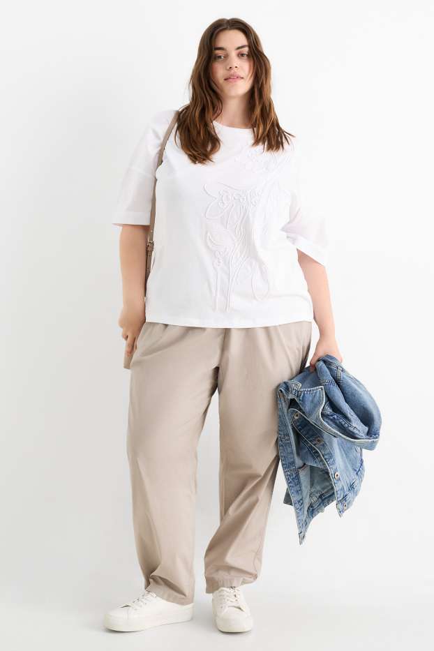 Femei - Pantaloni de stofă - talie medie - tapered fit - bej