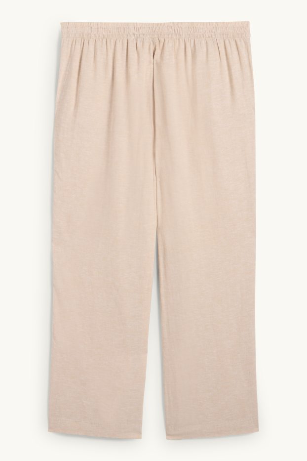 Damen - Stoffhose - Mid Waist - Wide Leg - Leinen-Mix - hellbeige