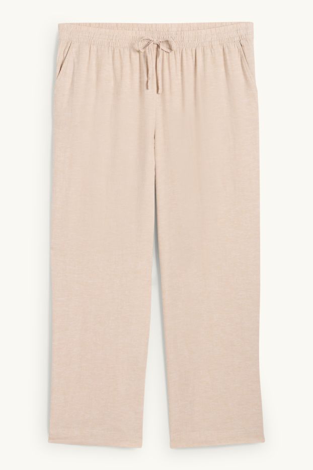 Damen - Stoffhose - Mid Waist - Wide Leg - Leinen-Mix - hellbeige