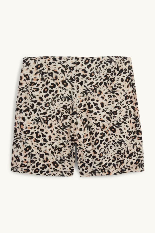 Damen - Skort mit Leinen-Anteil - Leo-Print - schwarz / beige