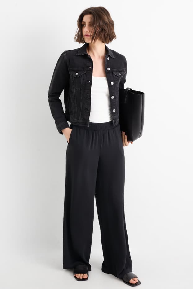 Women - Cloth trousers - high waist - wide leg - black