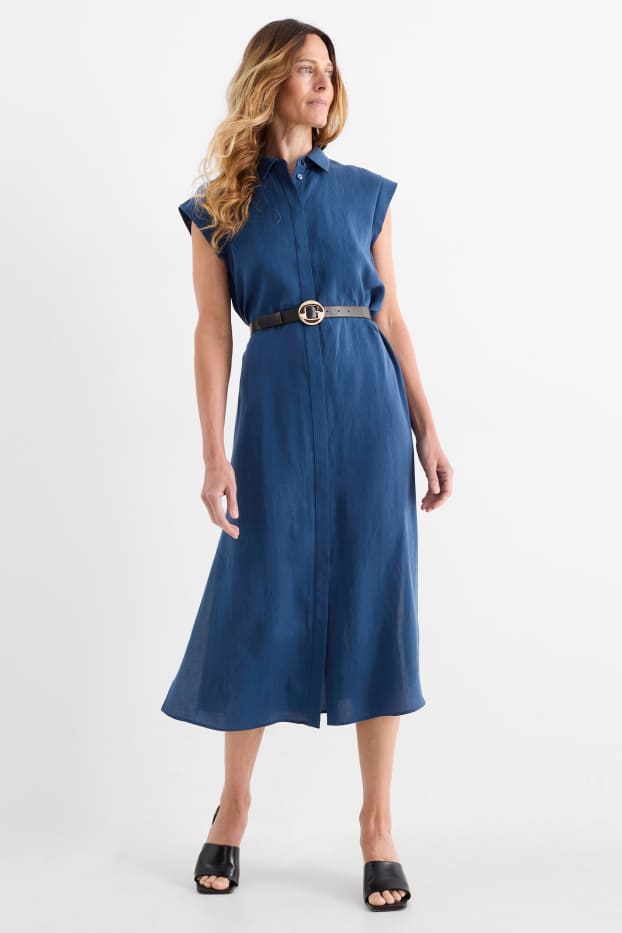 Women - Shirt dress with belt - dark blue