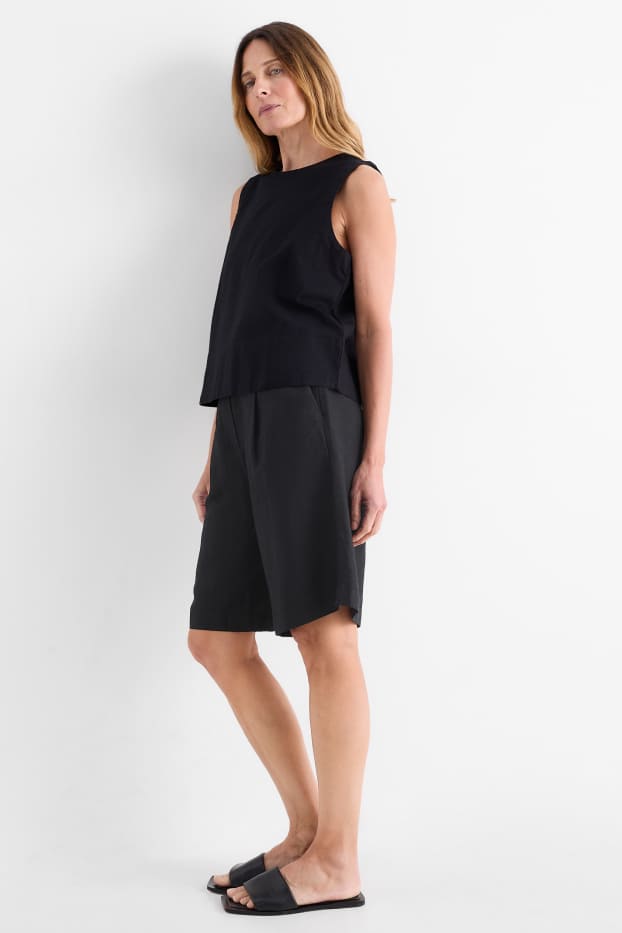 Women - Shorts - high waist - linen blend - black