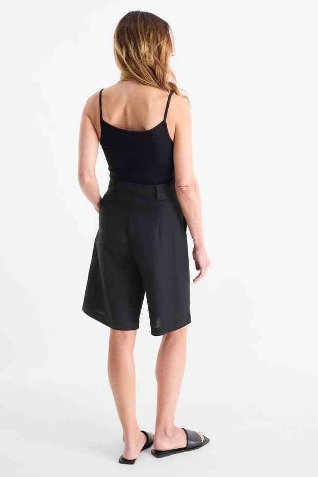Women - Shorts - high waist - linen blend - black
