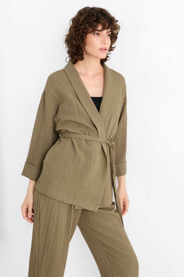Damen - Longblazer - Relaxed Fit - khaki