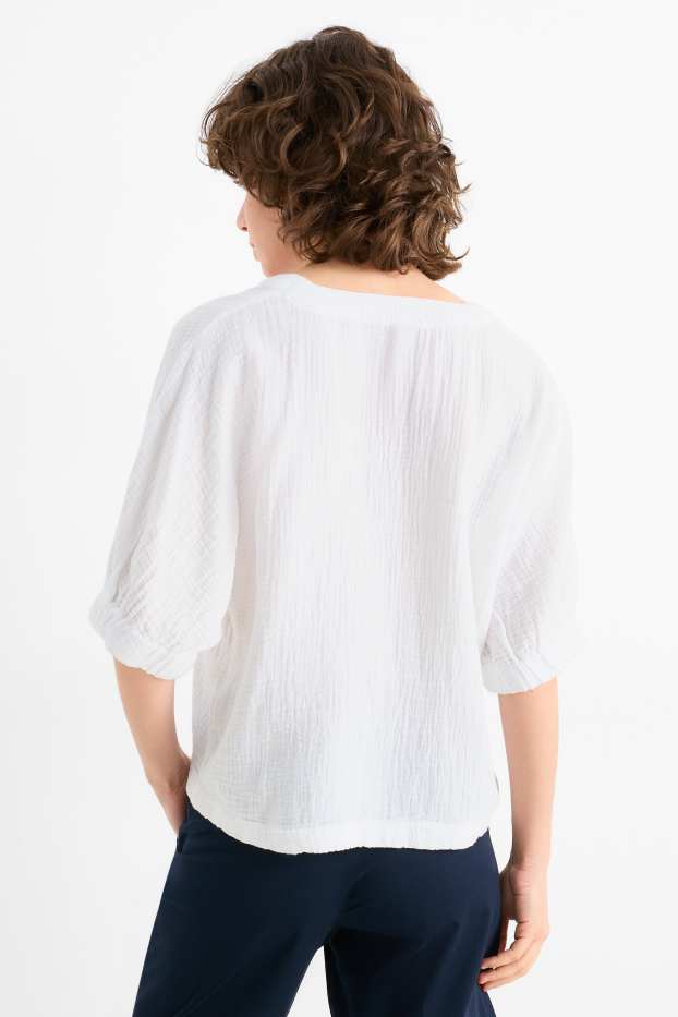 Donna - Blusa di mussola con scollo a V - bianco