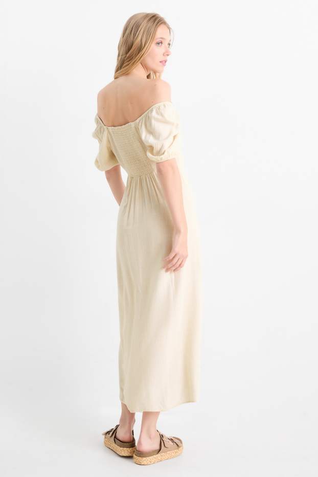 Femei - Rochie tip Empire cu conținut de in - bej deschis