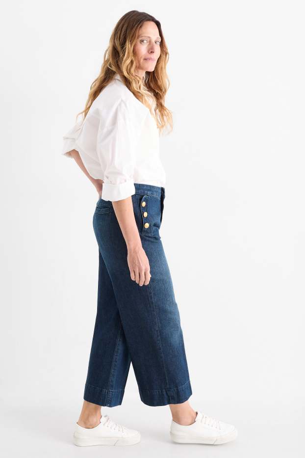 Damen - Crop Wide Leg Jeans - Mid Waist - dunkeljeansblau