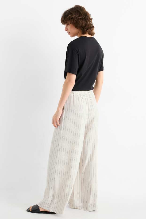 Women - Cloth trousers - mid-rise waist - wide leg - pinstripes - cremewhite