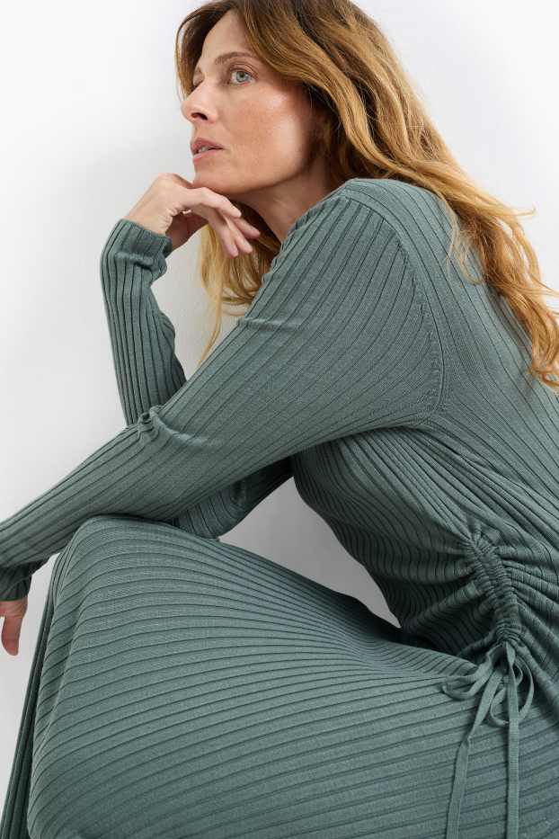 Damen - Strickkleid - gerippt - türkis