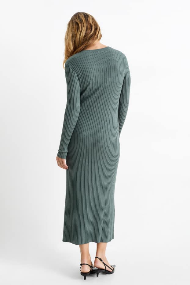 Damen - Strickkleid - gerippt - türkis