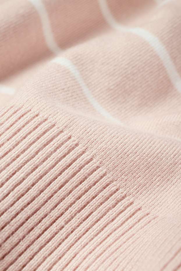 Dames - Gebreide trui - korte mouwen - gestreept - roze