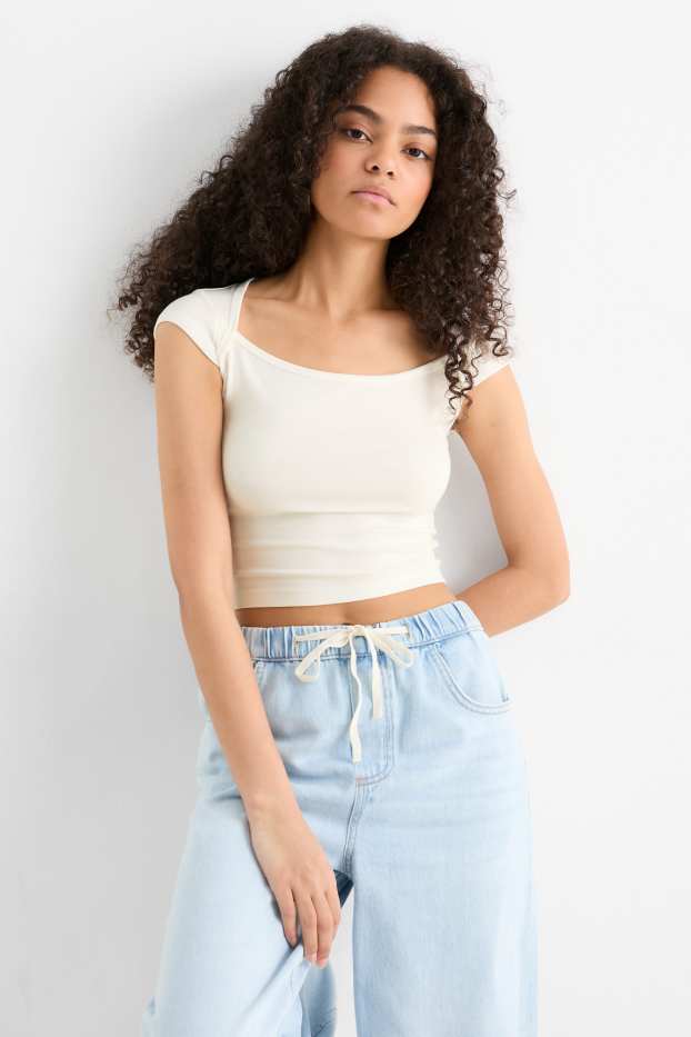 Femei - Tricou crop - alb