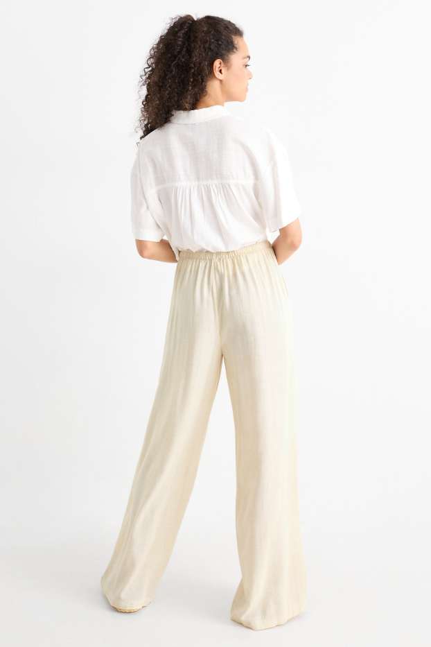 Damen - Stoffhose mit Leinen-Anteil - Mid Waist - Wide Leg - hellbeige