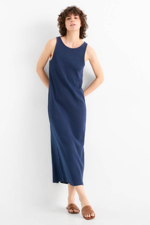 Dona - Vestit ajustat - acanalat - blau fosc