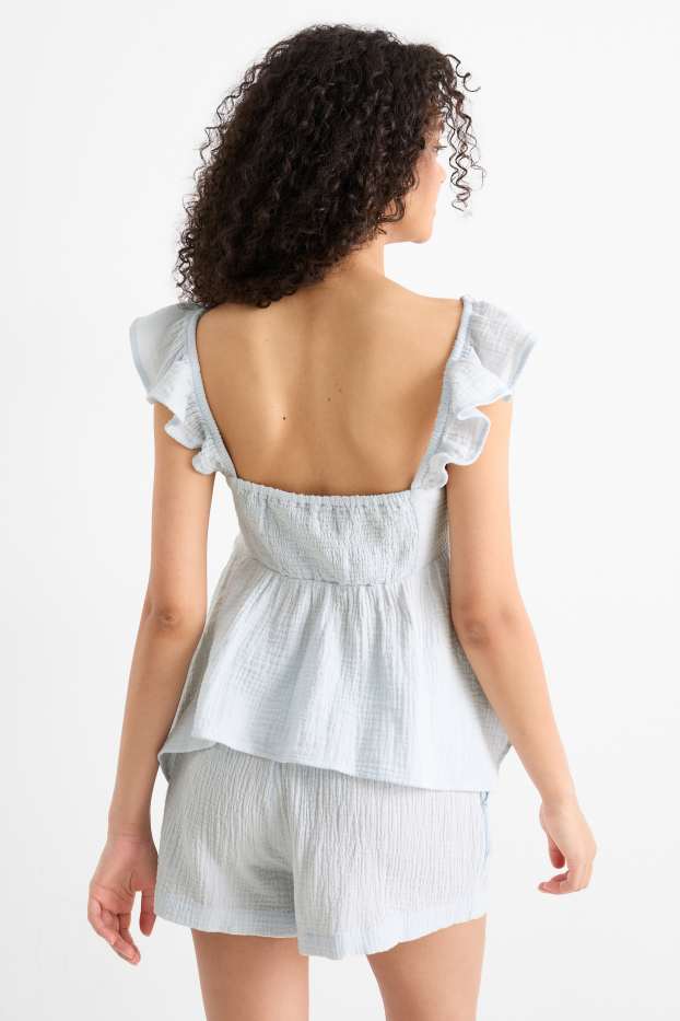 Donna - Blusa di mussola smanicata - azzurro