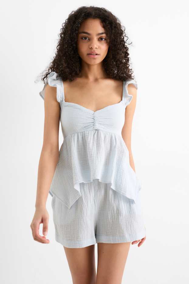Donna - Blusa di mussola smanicata - azzurro