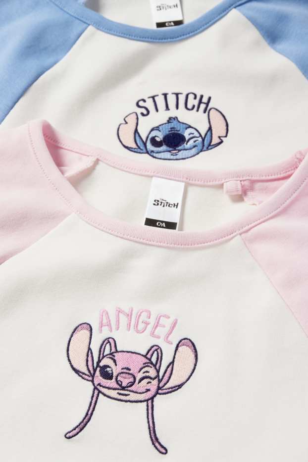 Kinderen: meisjes - Set van 2 - Lilo & Stitch - T-shirt - geribd - roze